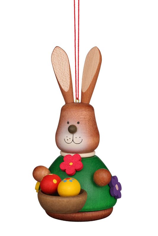 Ulbricht Wackelhase mit Eierkorb farbig, Baumbehang