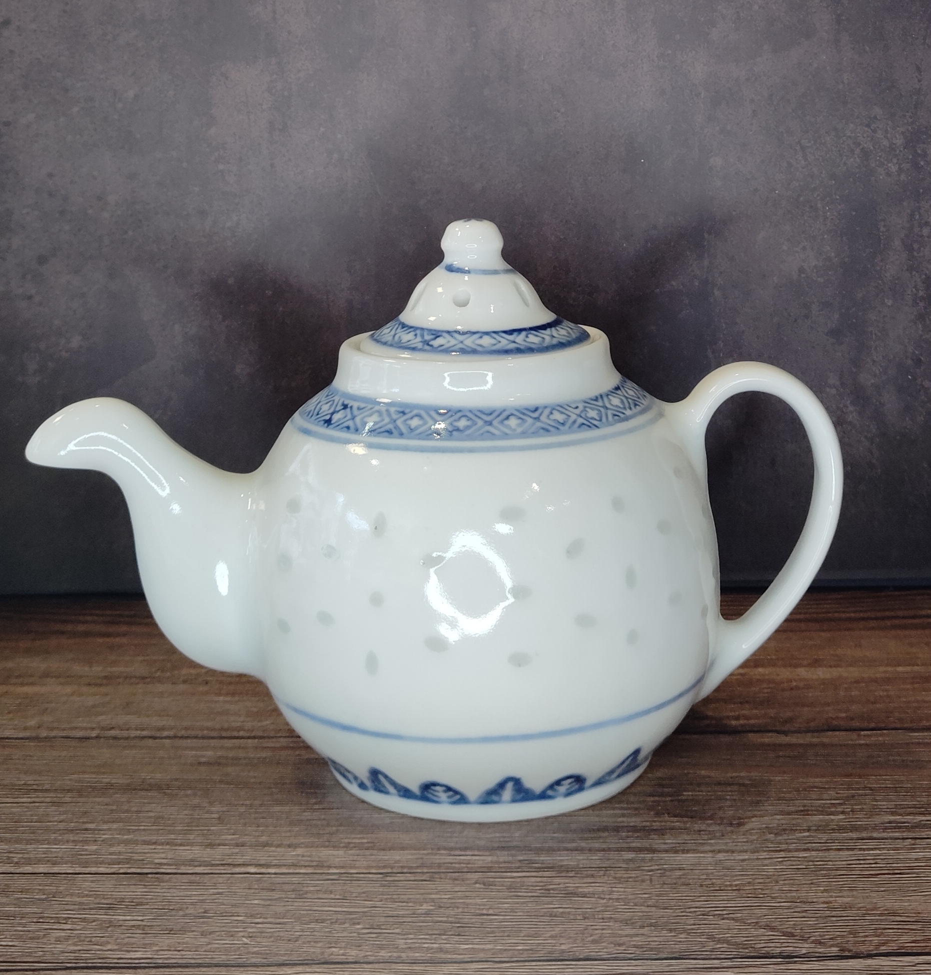 Porzellan Teekanne weiß blau mit Dekor, Asia Style, Größe S