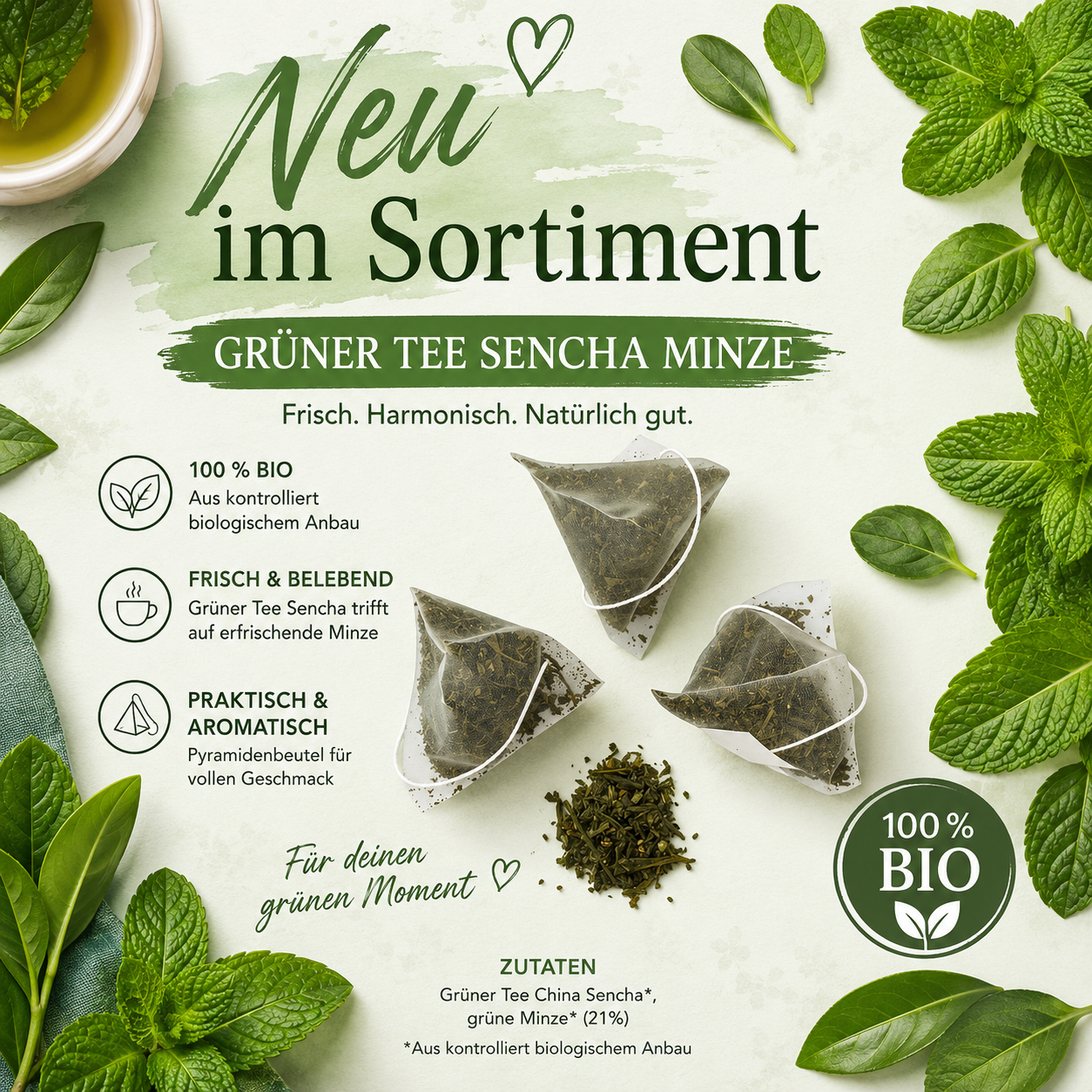 Alveus: Grüntee - Grüne Minze Pyramidenbeutel kbA