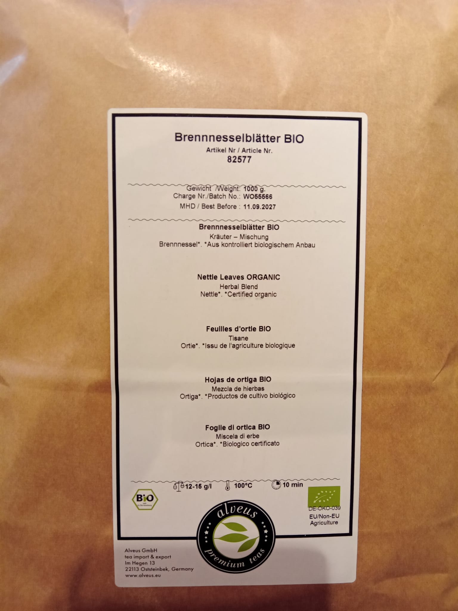 Alveus: Kräutertee - Brennnesselblätter Tee, 1Kg